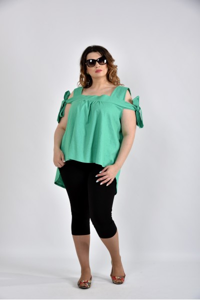 Зеленая льняная блуза 0521-2 - последний 58р