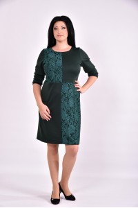 Зеленое трикотажное платье с гипюром | 0593-1 - последний 54р