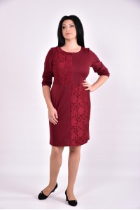Бордовое платье с гипюровыми вставками | 0593-2 - последний 54р