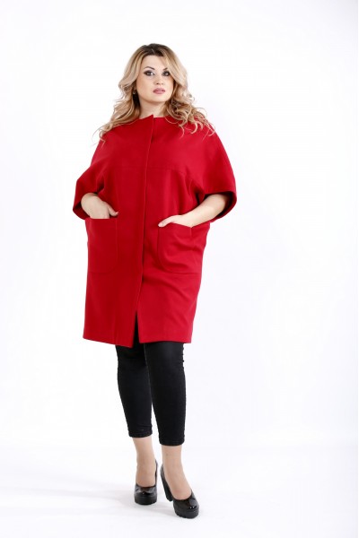 Красное демисезонное пальто из кашемира | t0913-1