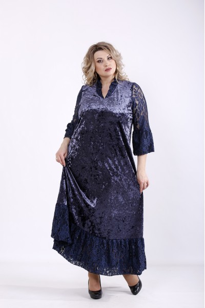 01359-2 | Синее длинное велюровое платье