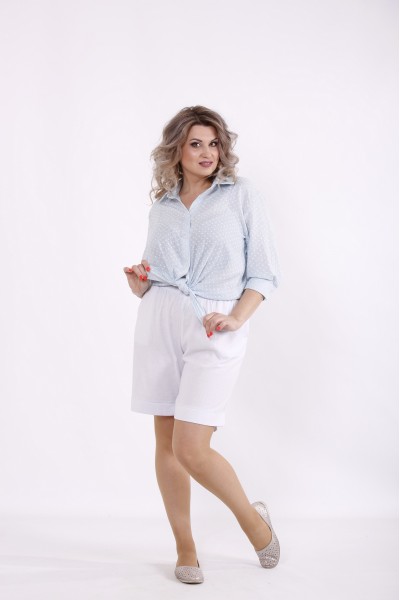 01510-2 | Комплект: голубая рубашка с сердечками и белые шорты из льна