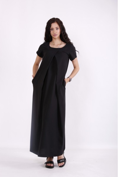 01523-1 | Красивое черное льняное платье в пол