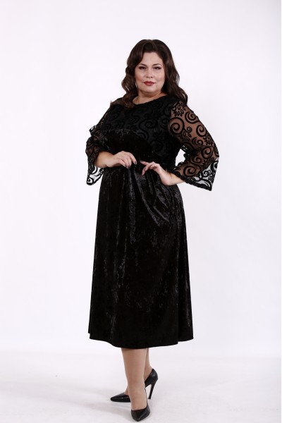 01739-1 | Черное велюровое платье с сеткой