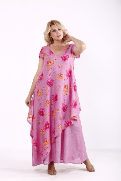 01828-3 | Льняное розовое платье с цветами