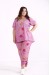 01861-2 | Розовый костюм с цветами из льна
