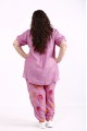 01861-2 | Розовый костюм с цветами из льна