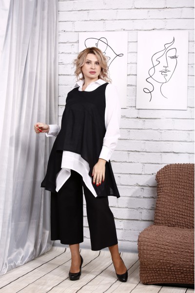 01990-3 | Комплект: белая блузка и черная накидка